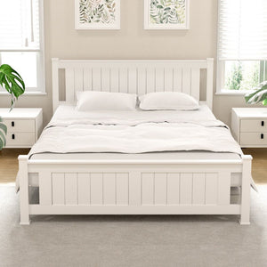 Double Bed Frame | Wooden Platform | 2 Storage Drawers | White | RIO