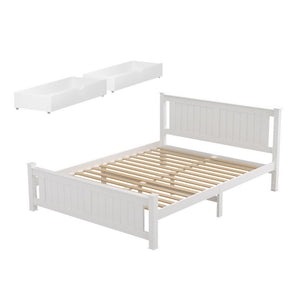 Double Bed Frame | Wooden Platform | 2 Storage Drawers | White | RIO