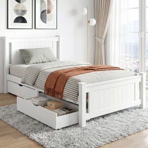 King Single Bed Frame | Wooden Platform | 2 Storage Drawers | White | RIO
