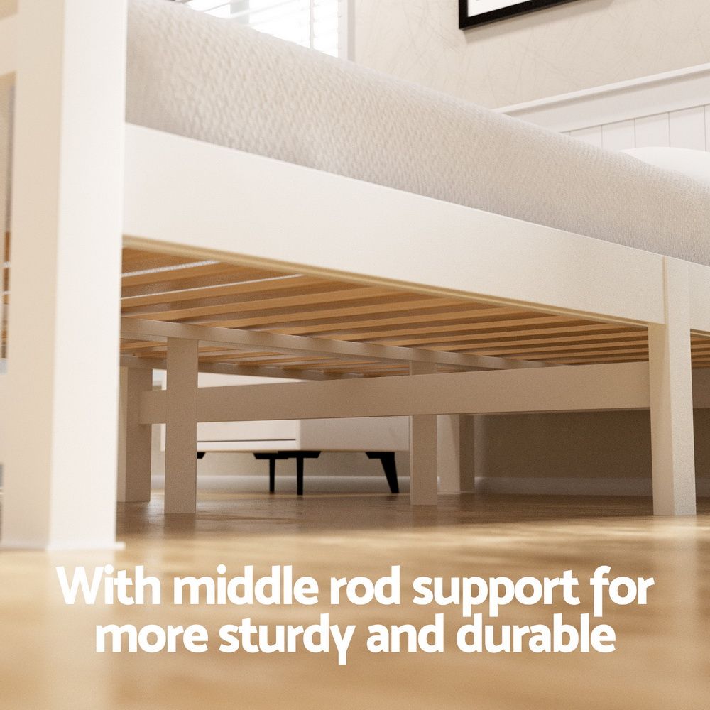 Queen Bed Frame | Wooden Platform | 2 Storage Drawers | White | RIO