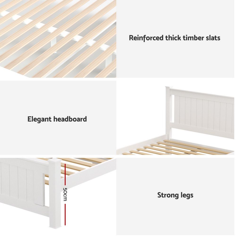 Queen Bed Frame | Wooden Platform | 2 Storage Drawers | White | RIO