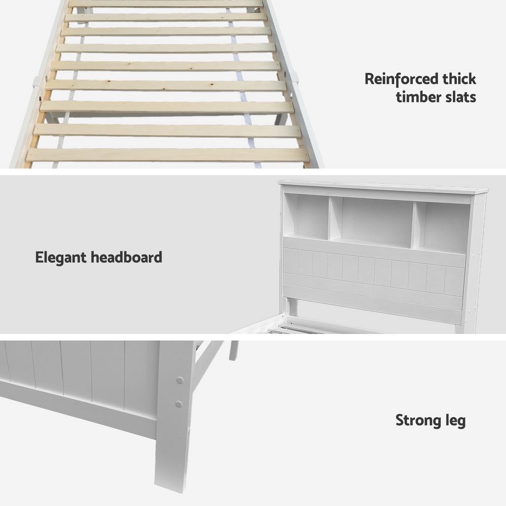 Artiss Bed Frame | King Single | Wooden | 2 Storage Drawers | White