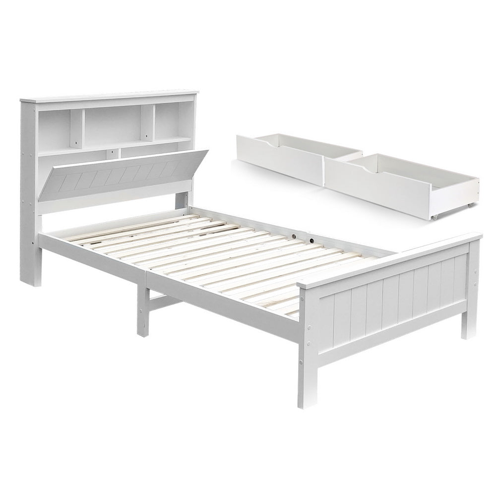 Artiss Bed Frame | King Single | Wooden | 2 Storage Drawers | White