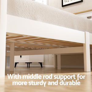 Double Bed Frame | Wooden Platform with 2 Storage Drawers | White PONY Design
