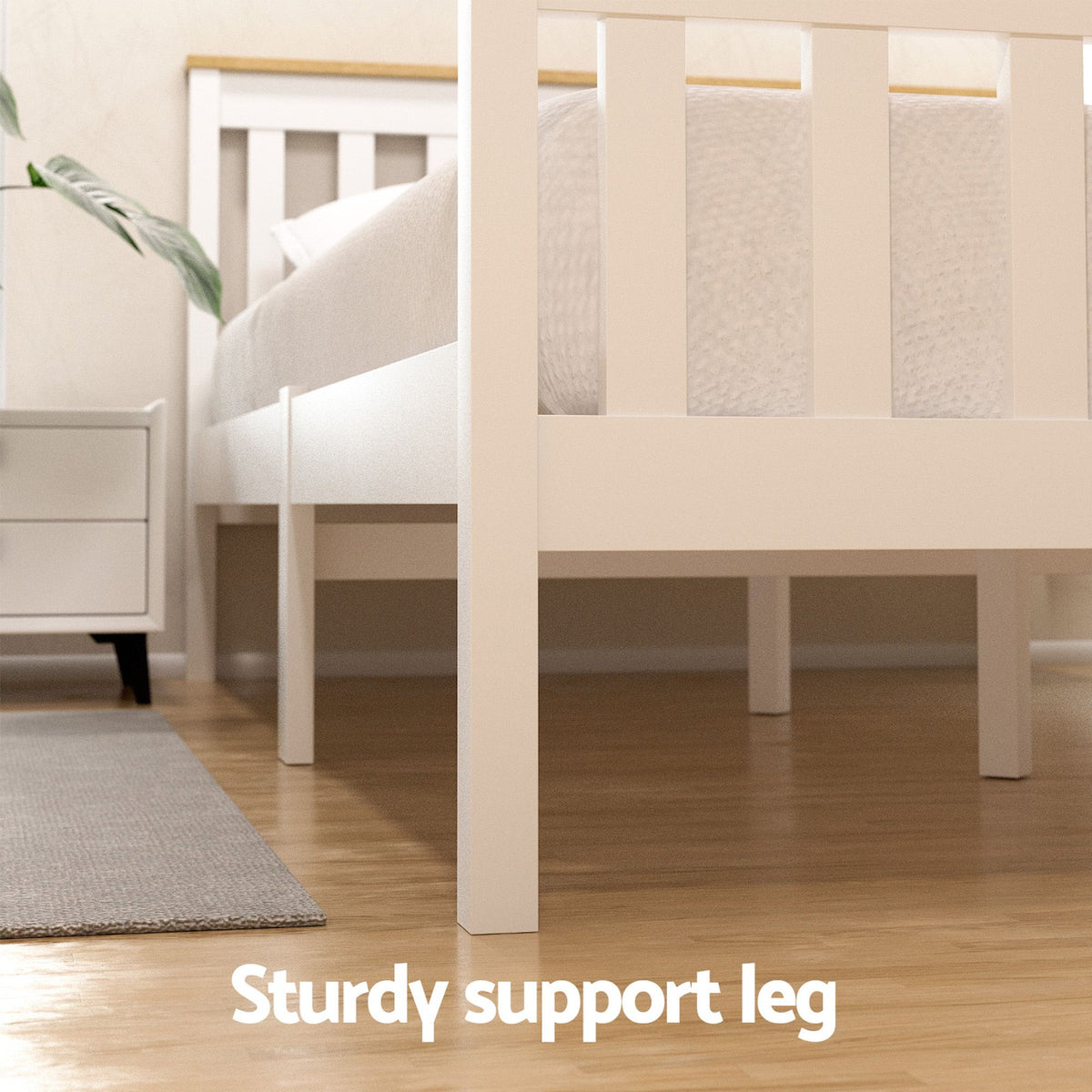 Double Bed Frame | Wooden Platform with 2 Storage Drawers | White PONY Design