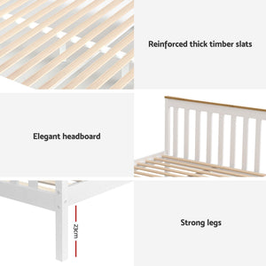 Double Bed Frame | Wooden Platform with 2 Storage Drawers | White PONY Design