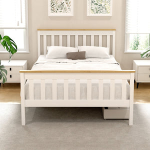 Double Bed Frame | Wooden Platform with 2 Storage Drawers | White PONY Design