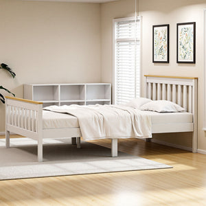 Double Bed Frame | Wooden Platform with 2 Storage Drawers | White PONY Design