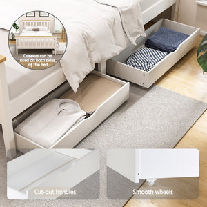 Double Bed Frame | Wooden Platform with 2 Storage Drawers | White PONY Design