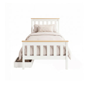 Single Bed Frame | Wooden Platform with 2 Storage Drawers | White PONY Design