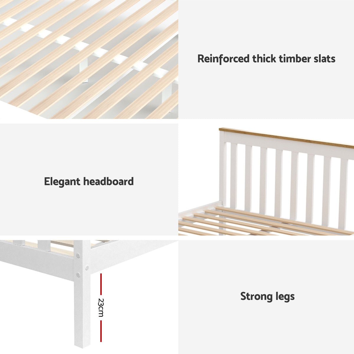 Single Bed Frame | Wooden Platform with 2 Storage Drawers | White PONY Design