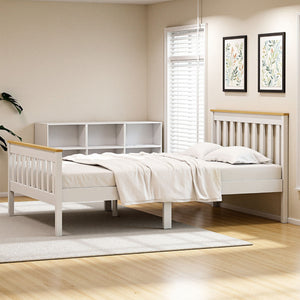 Single Bed Frame | Wooden Platform with 2 Storage Drawers | White PONY Design
