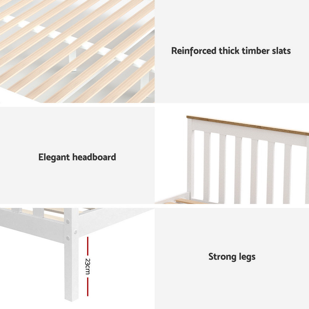 Single Bed Frame | Wooden Platform with 2 Storage Drawers | White PONY Design