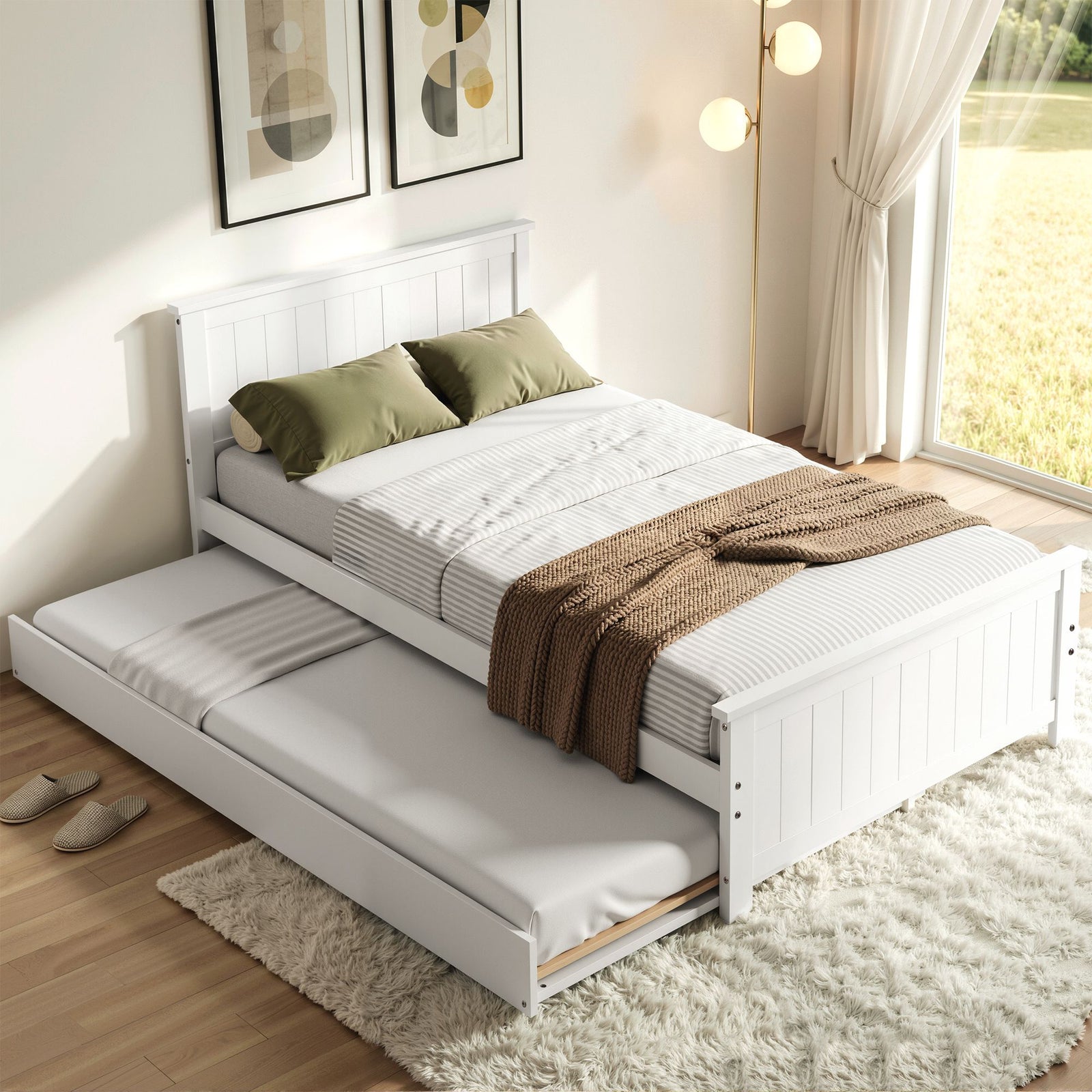 Single Bed Frame | Solid Wood Trundle Toddler Bed | White