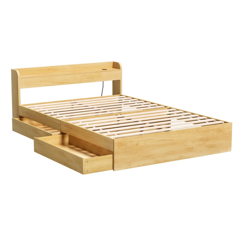 Artiss Bed Frame | Double Size | Charging Ports + 2 Drawers | AURA