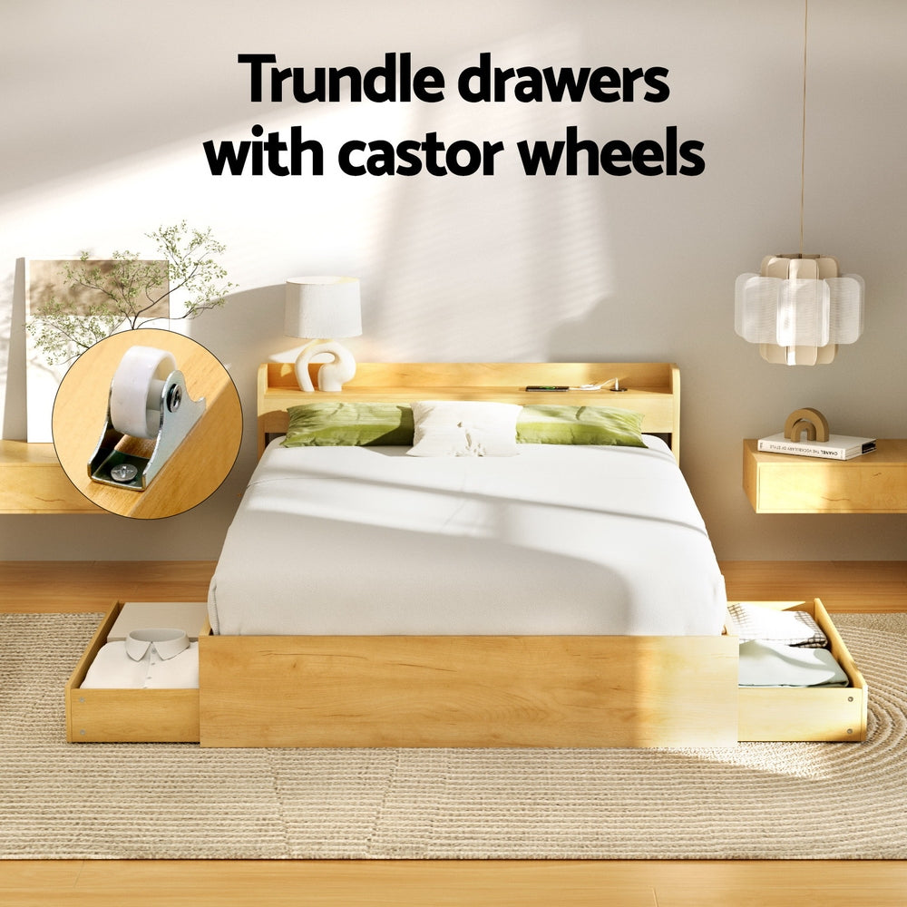 Artiss Bed Frame | Double Size | Charging Ports + 2 Drawers | AURA