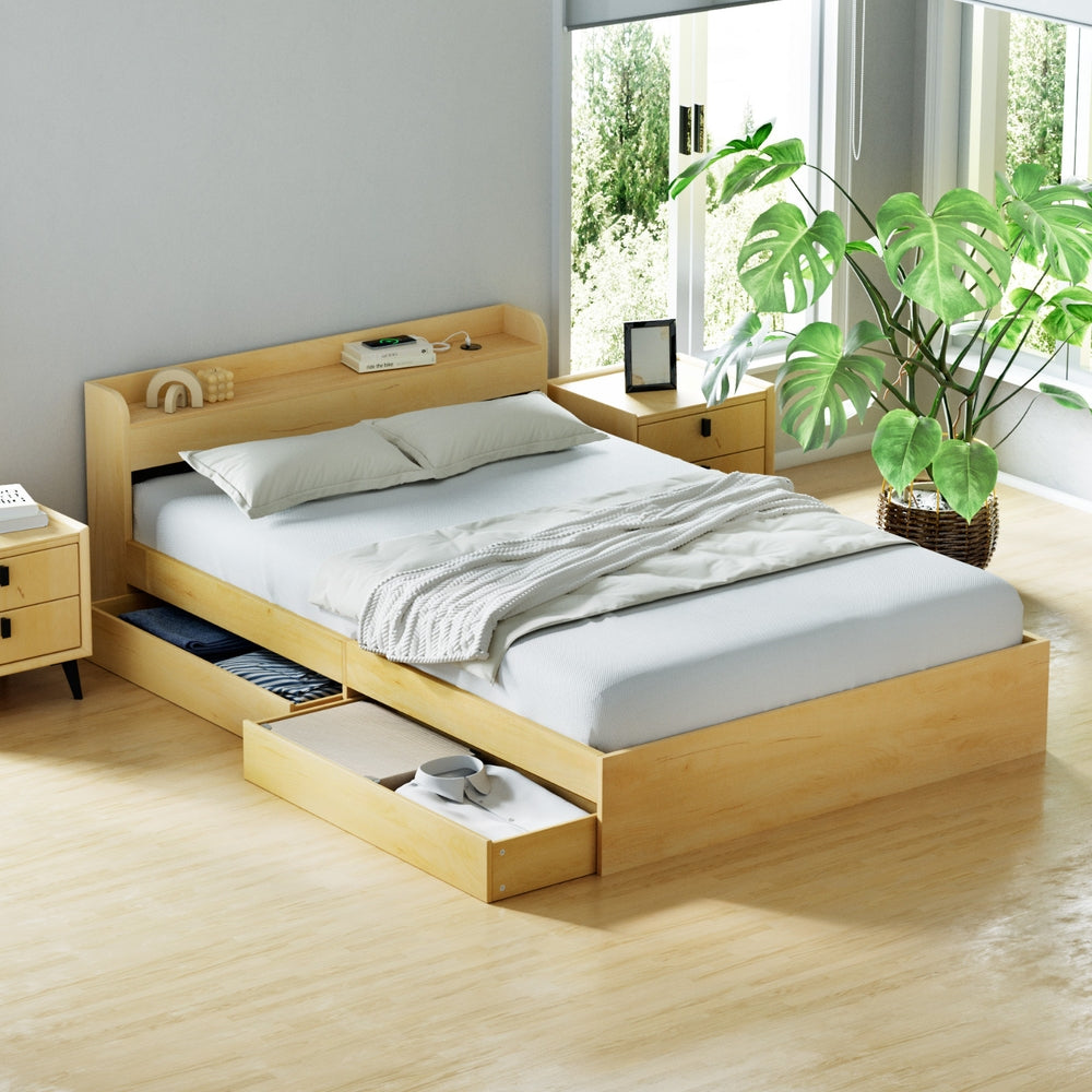 Artiss Bed Frame | Double Size | Charging Ports + 2 Drawers | AURA