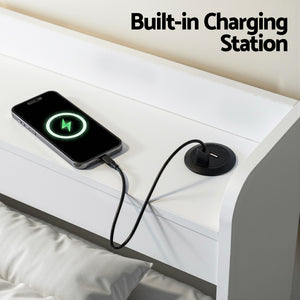 Artiss Bed Frame King Single Size with Charging Ports and 2 Drawers AURA