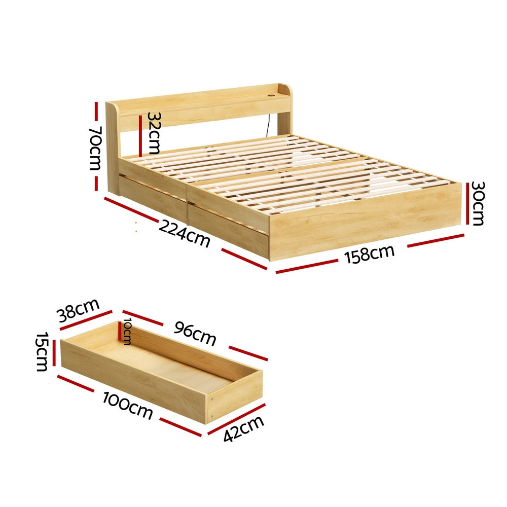 Artiss Bed Frame | Queen Size | Charging Ports + 2 Drawers | AURA