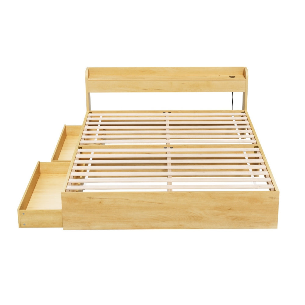 Artiss Bed Frame | Queen Size | Charging Ports + 2 Drawers | AURA