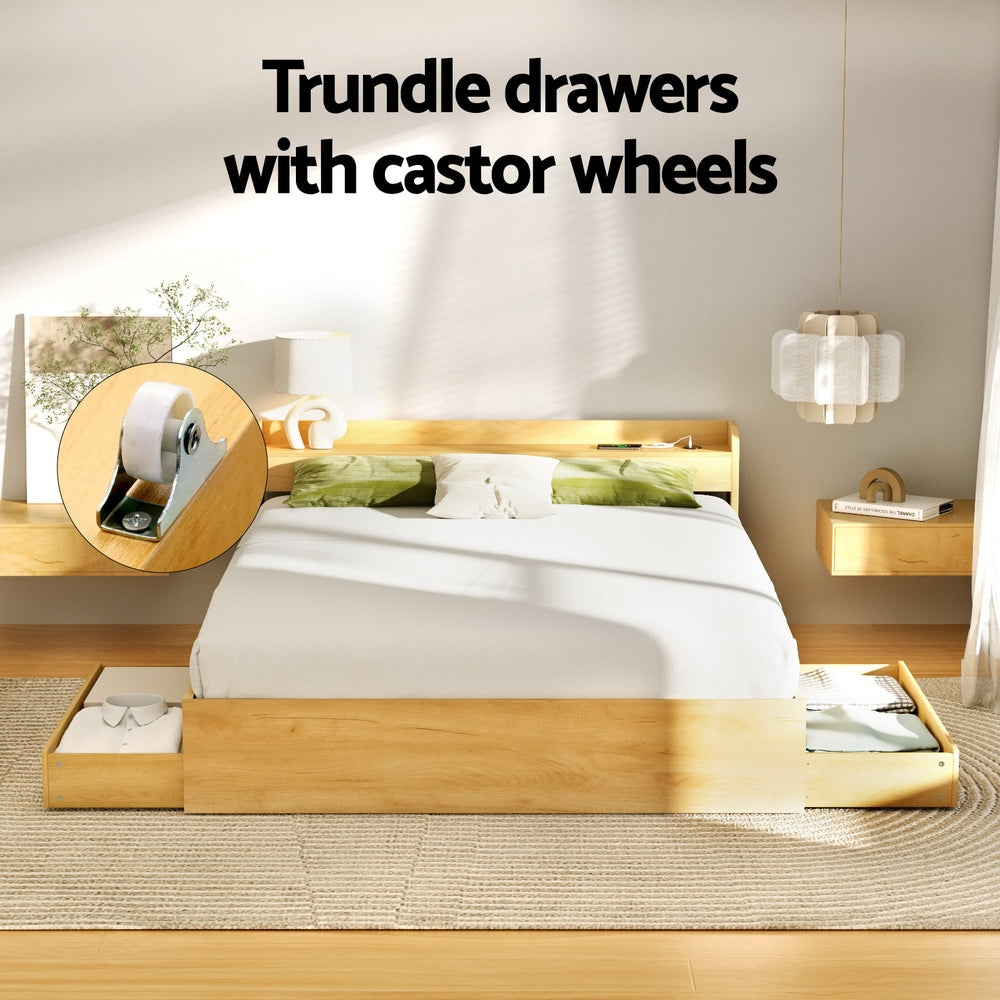 Artiss Bed Frame | Queen Size | Charging Ports + 2 Drawers | AURA