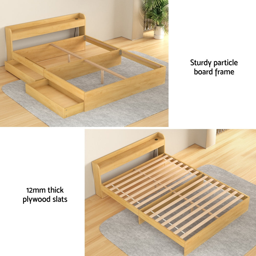 Artiss Bed Frame | Queen Size | Charging Ports + 2 Drawers | AURA