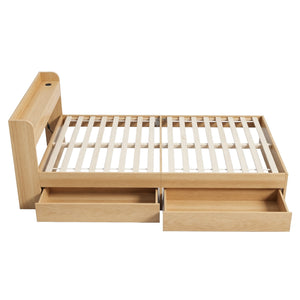 Single Bed Frame | 2 Storage Drawers | USB Ports | Wooden Slat Base | Natural