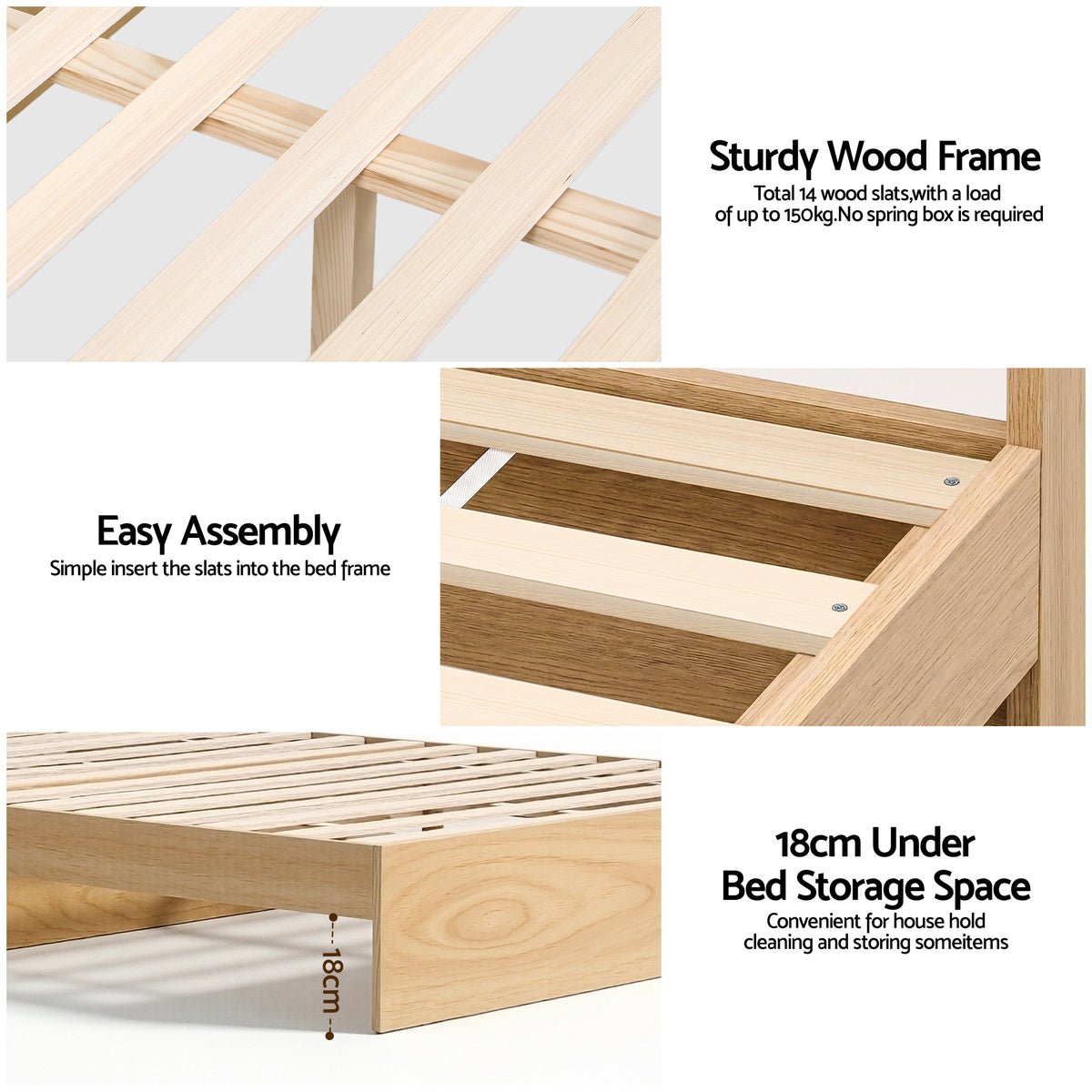 Single Bed Frame | 2 Storage Drawers | USB Ports | Wooden Slat Base | Natural