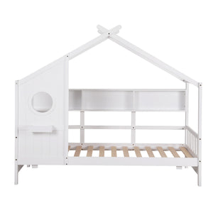 Kids Single House Bed Frame | Solid Wood Montessori | White