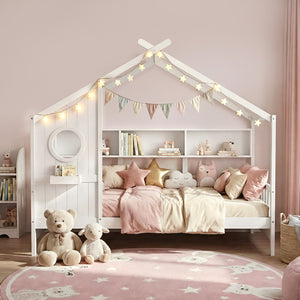 Kids Single House Bed Frame | Solid Wood Montessori | White