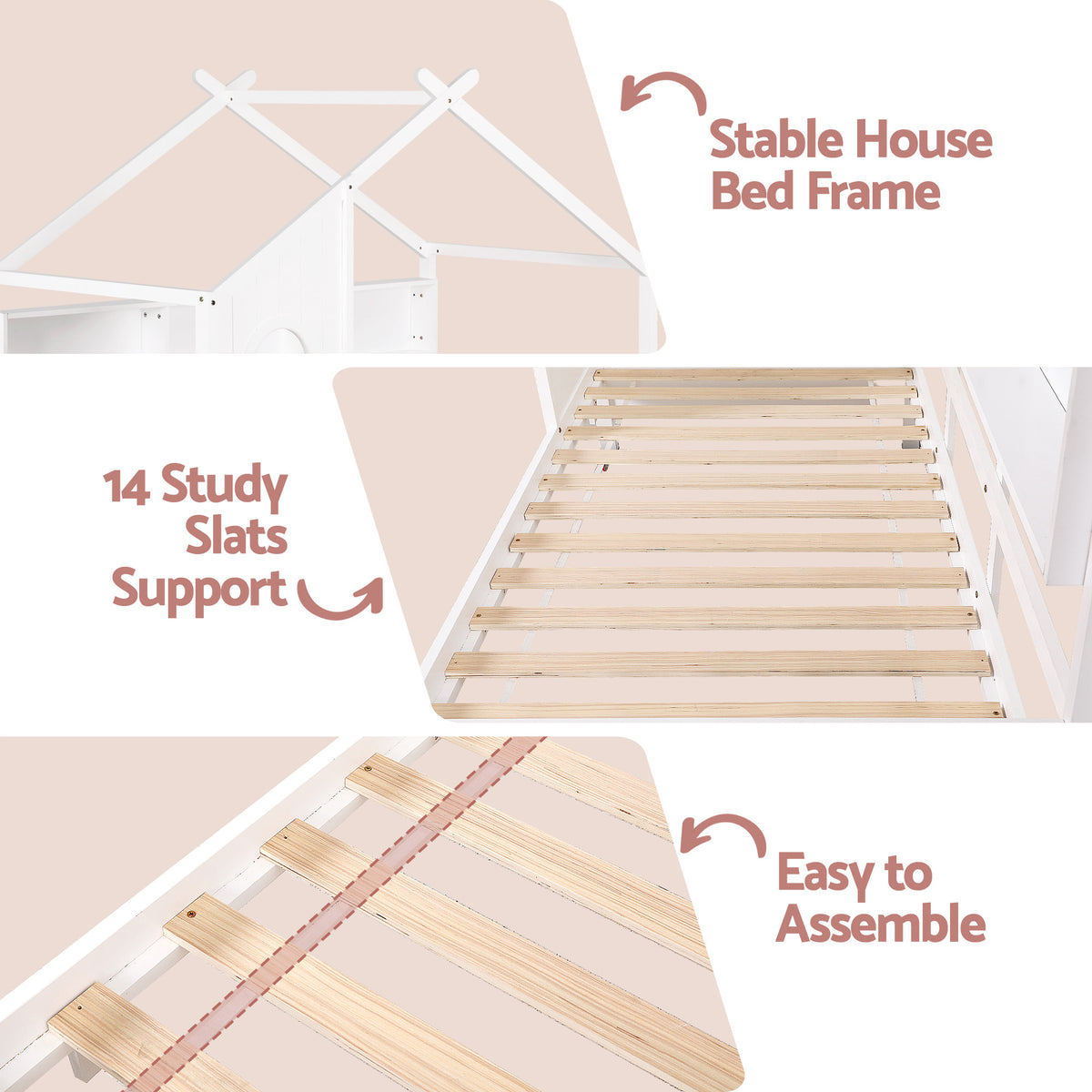 Kids Single House Bed Frame | Solid Wood Montessori | White