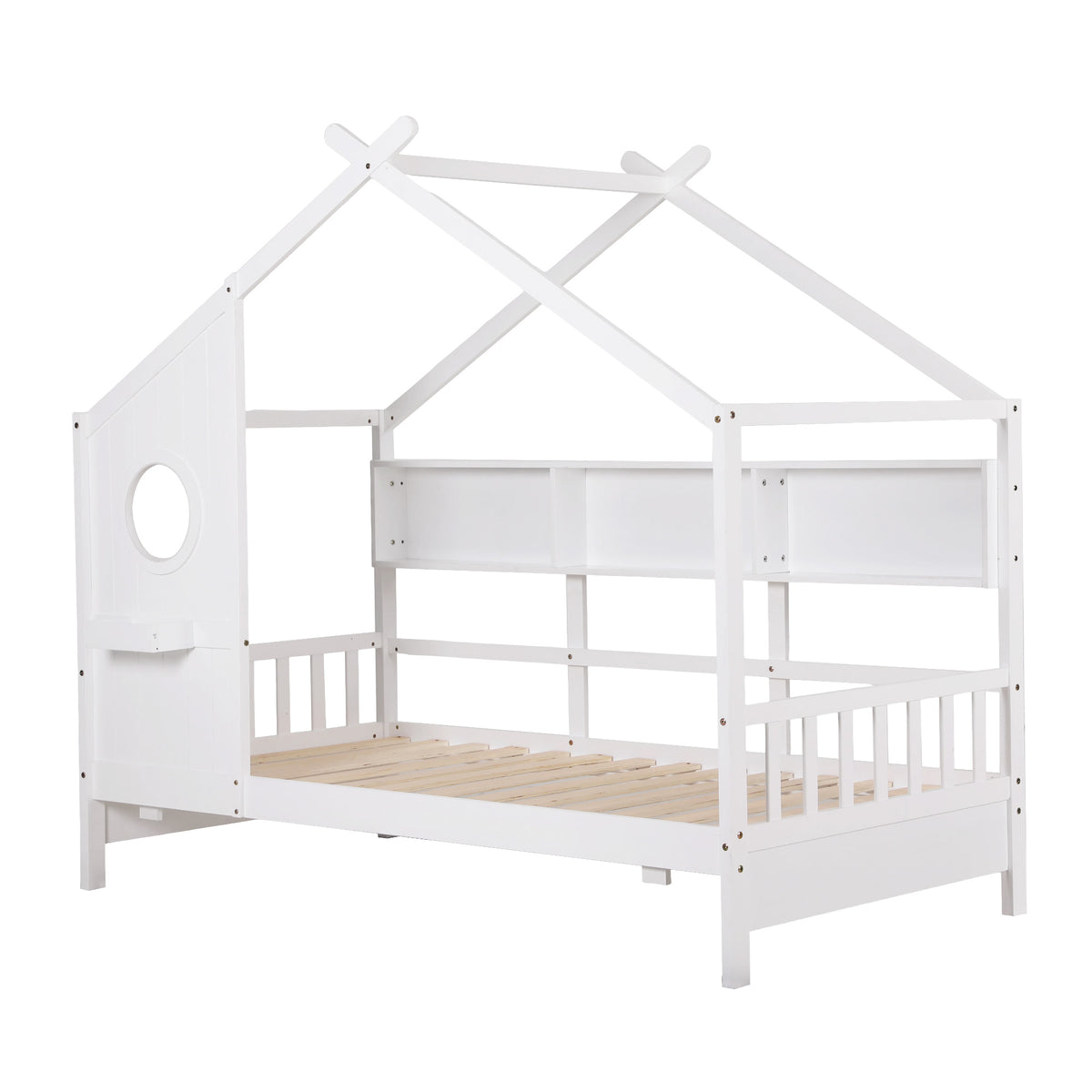 Kids Single House Bed Frame | Solid Wood Montessori | White