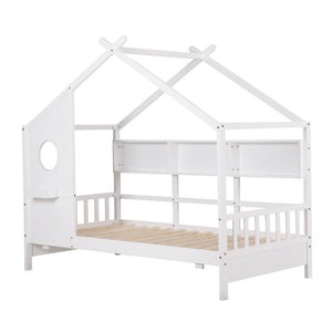 Kids Single House Bed Frame | Solid Wood Montessori | White
