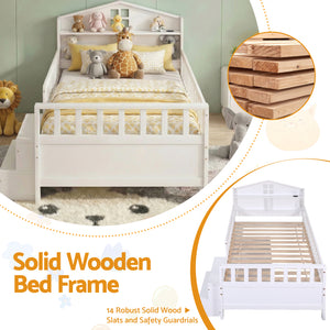 Single Bed Frame | 2 Drawers | USB Ports | LED Light | Solid Wood | White