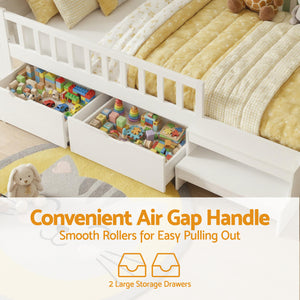 Single Bed Frame | 2 Drawers | USB Ports | LED Light | Solid Wood | White