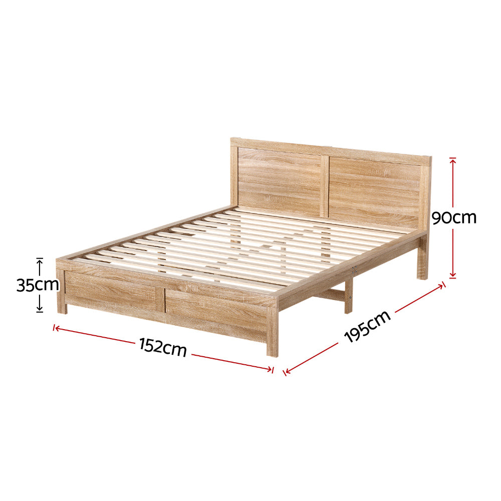 Artiss Bed Frame | Double Size | Wooden Acacia | Oatmeal