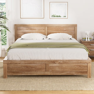 Artiss Bed Frame | Double Size | Wooden Acacia | Oatmeal