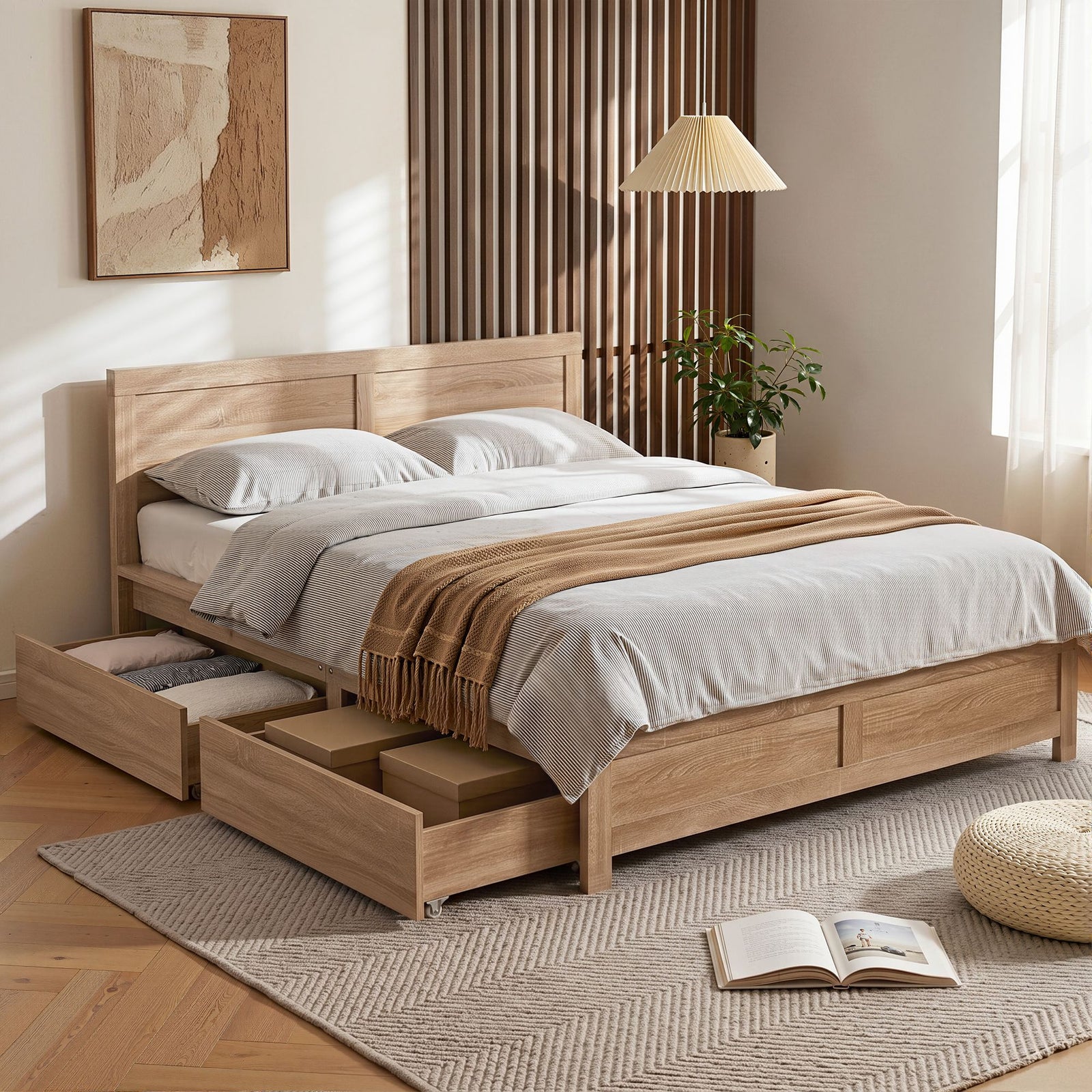 Double Bed Frame | Bedroom Storage Base with 2 Drawers