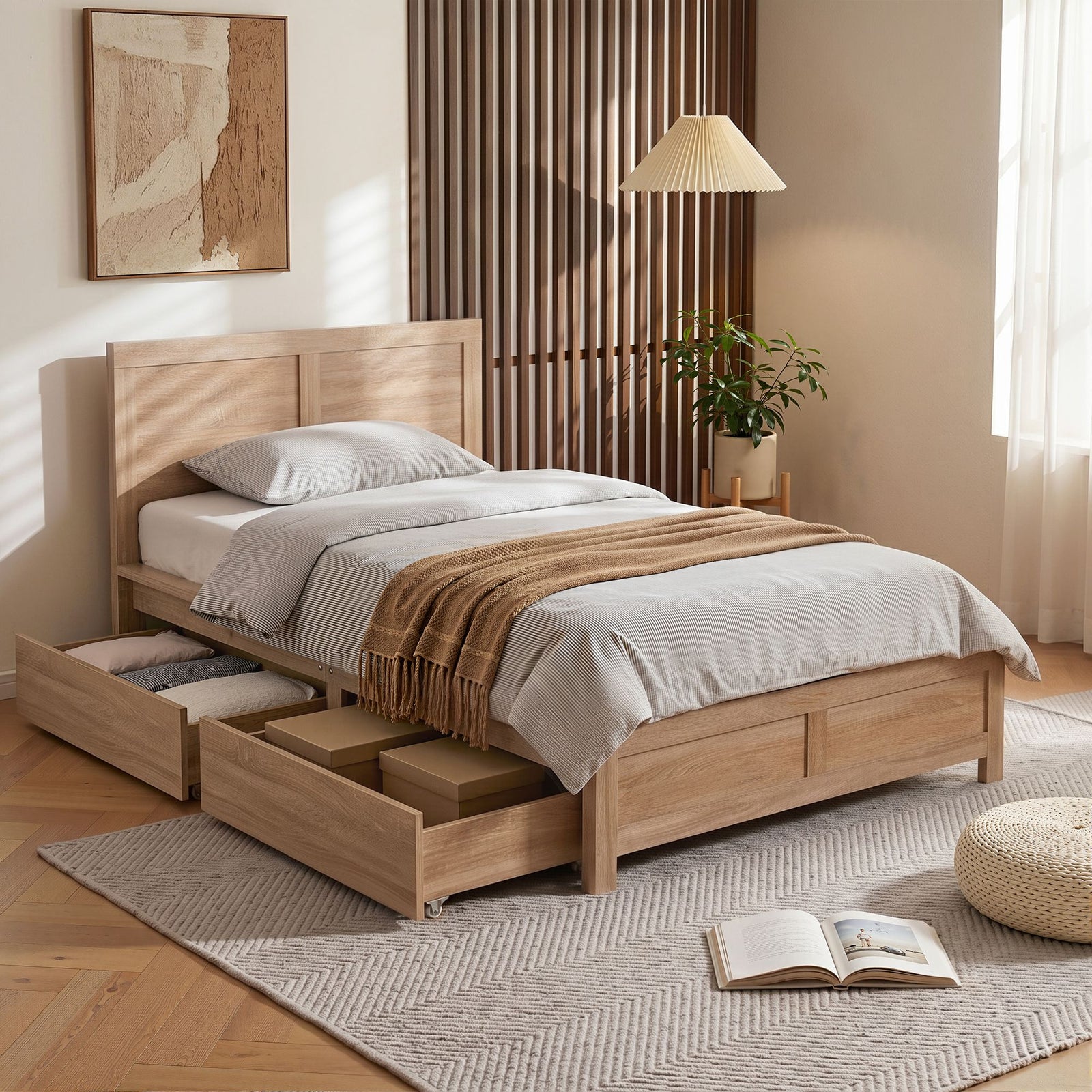 King Single Bed Frame | Bedroom Storage Base with 2 Drawers