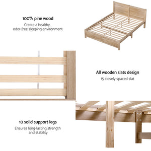 Artiss Bed Frame | Queen Size | Wooden Acacia | Oatmeal