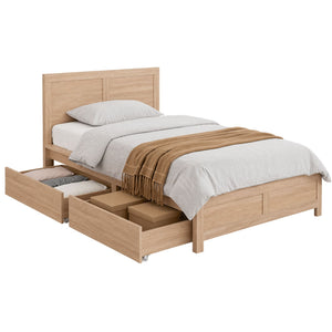 Artiss Single Bed Frame with 2 Drawers Wooden Bed Base Walnut