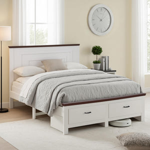 Artiss Queen Wooden Bed Frame with 2 Drawer Platform Bed with 108cm Solid High Headboard White Bed Base for Bedroom Easy Assembly