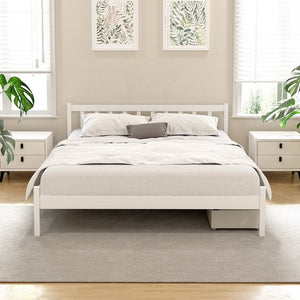 Bed Frame | Double Size Wooden Platform Bed with 2 Storage Drawers | White SOFIE