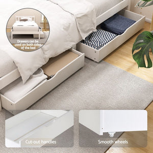 Bed Frame | King Single Size Wooden Platform Bed with 2 Storage Drawers | White Finish