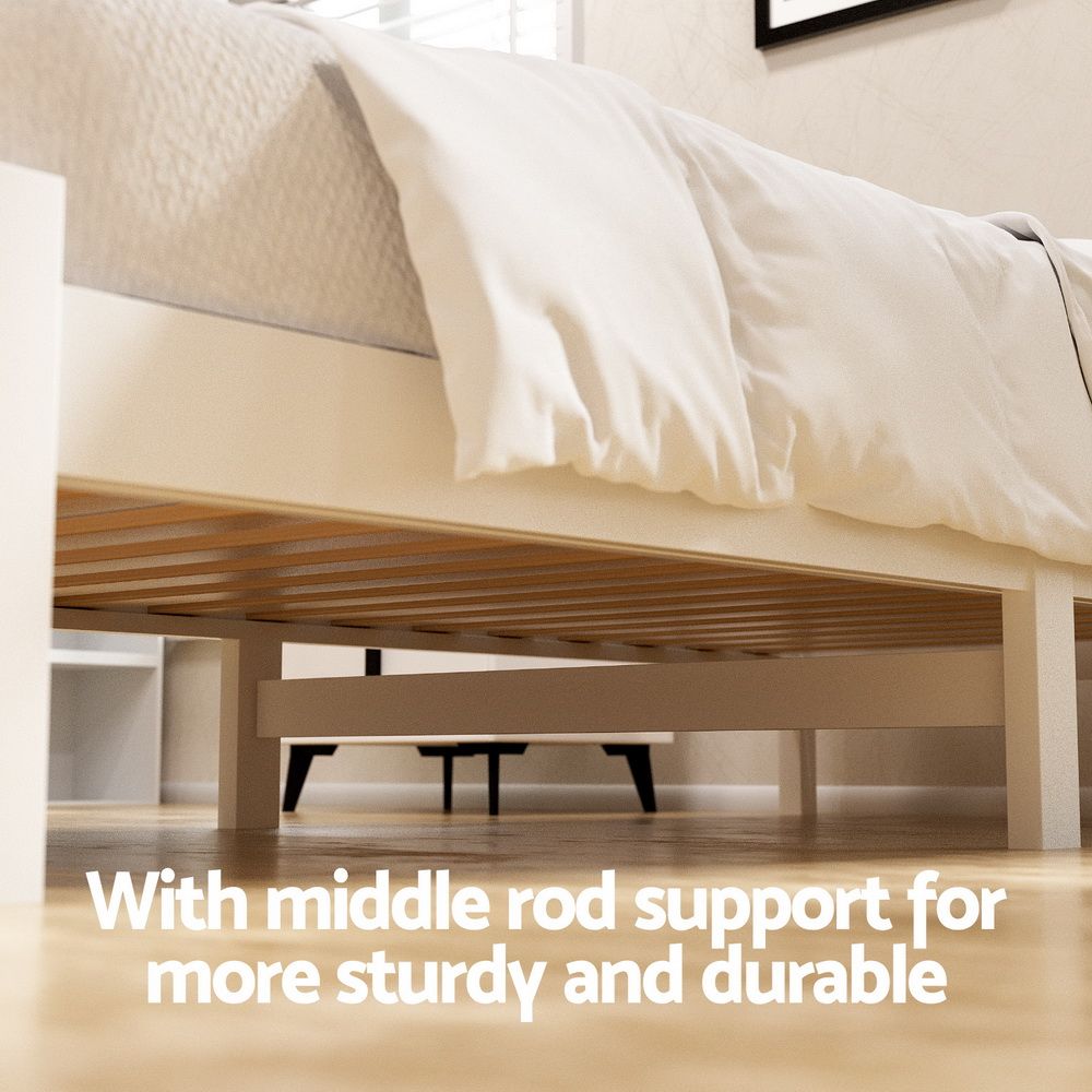 Bed Frame | King Single Size Wooden Platform Bed with 2 Storage Drawers | White Finish