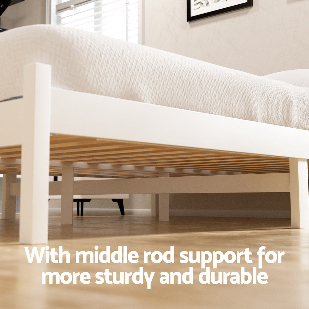 Bed Frame | Queen Size Wooden Platform Bed with 2 Storage Drawers | White Finish