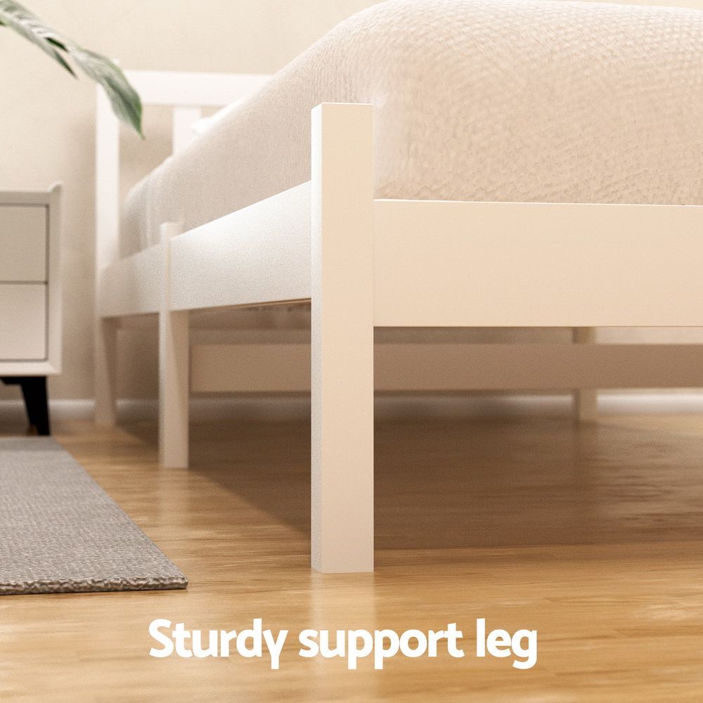 Bed Frame | Single Size Wooden Platform Bed with 2 Storage Drawers | White SOFIE