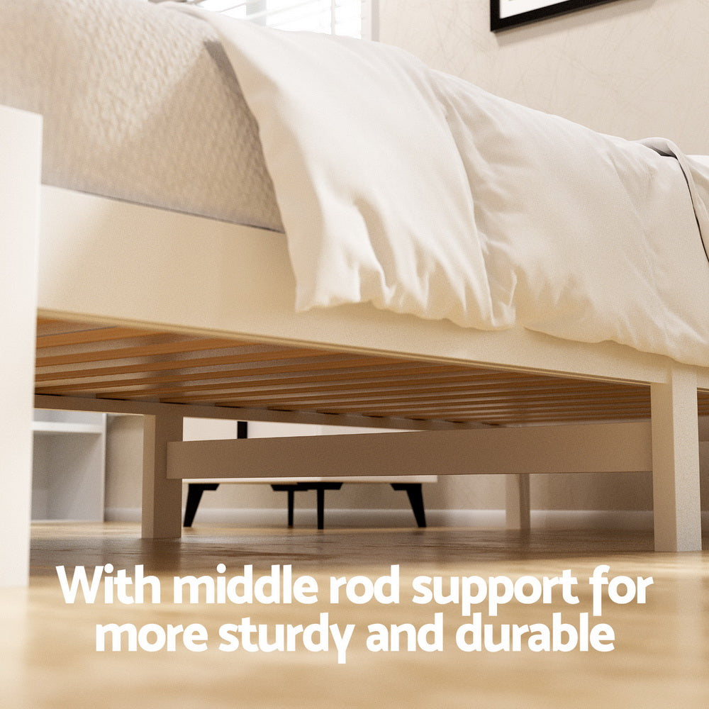 Bed Frame | Single Size Wooden Platform Bed with 2 Storage Drawers | White SOFIE