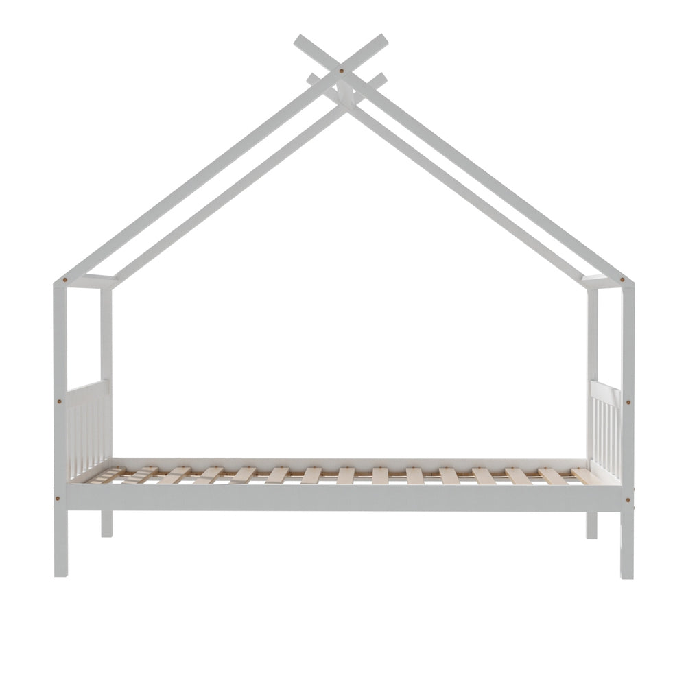 Artiss Bed Frame | Wooden Base | Kids Single | Timber House | White