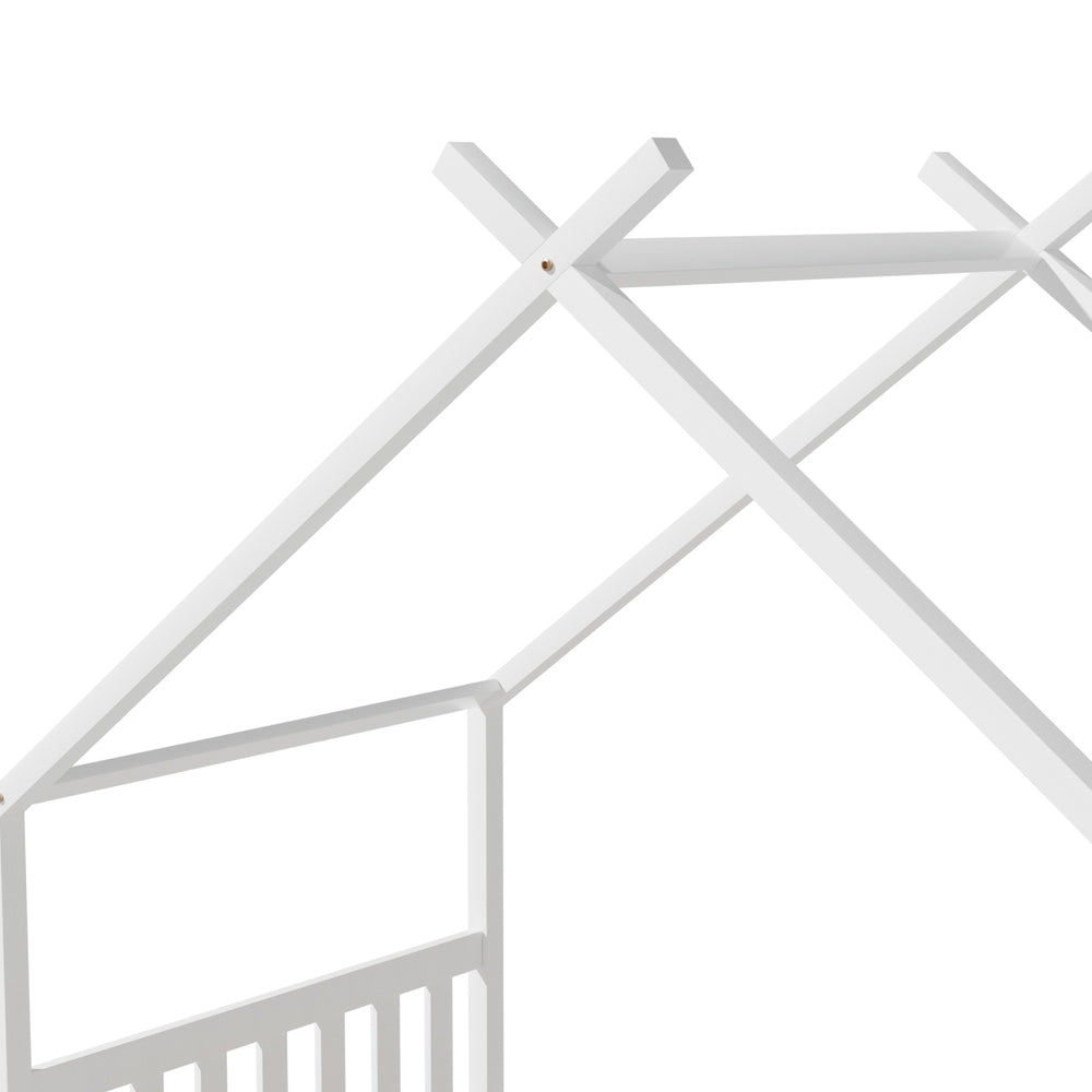 Artiss Bed Frame | Wooden Base | Kids Single | Timber House | White